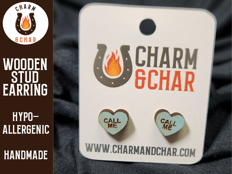 Candy Heart Wood Stud Earrings - Valentine's Day Fashion Earring - Stud Earring - Charm and Char