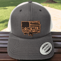 Thumbnail for 1776% Sure: No One Takes My Guns Leather Patch Trucker Hat - Trucker Hat - Charm and Char