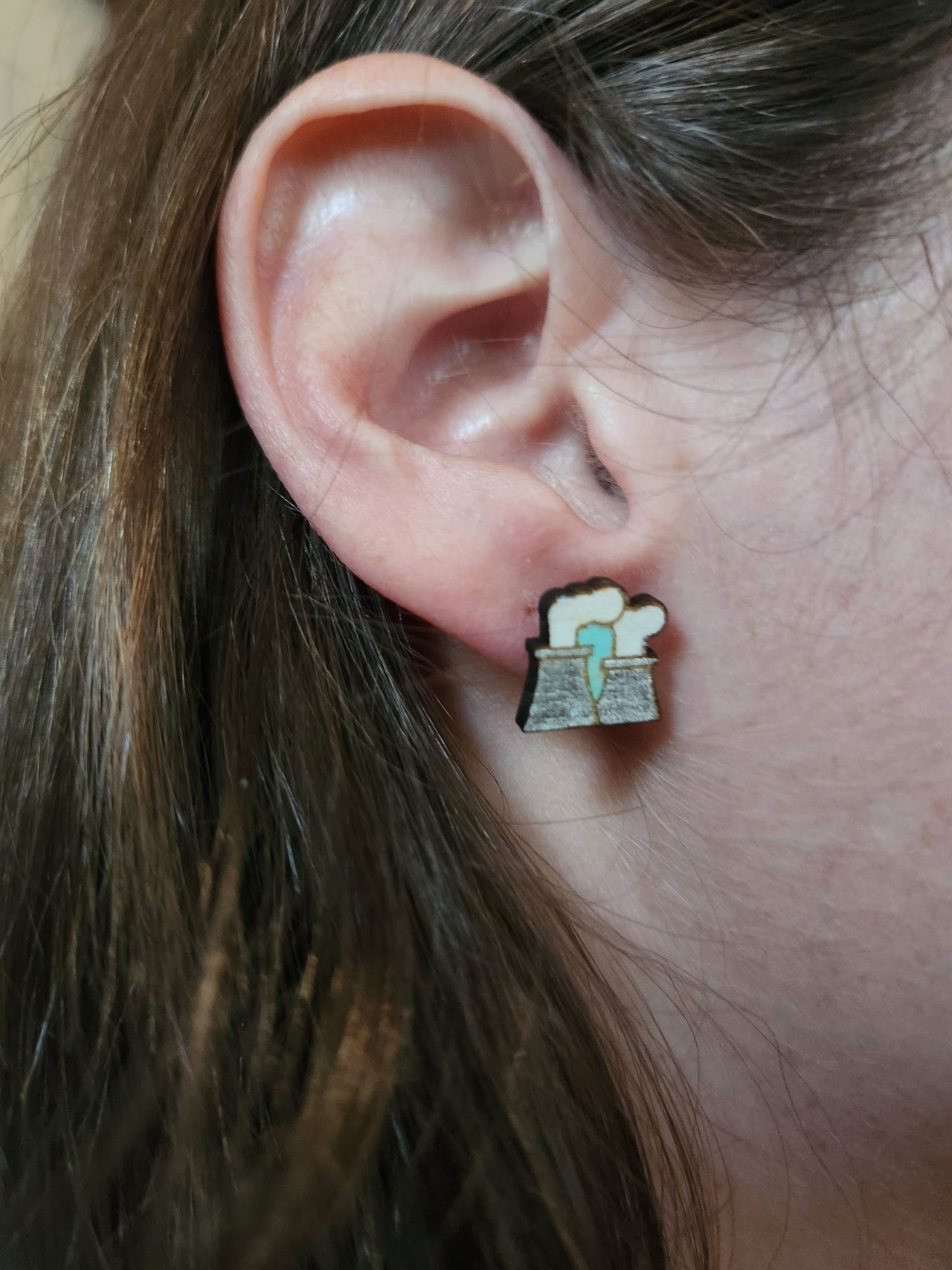Cooling Tower Wood Stud Earrings - Nuclear Fashion Earring