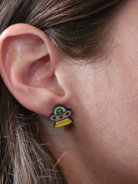 Thumbnail for Alien UFO Wood Stud Earrings - Outer Space Fashion Earring