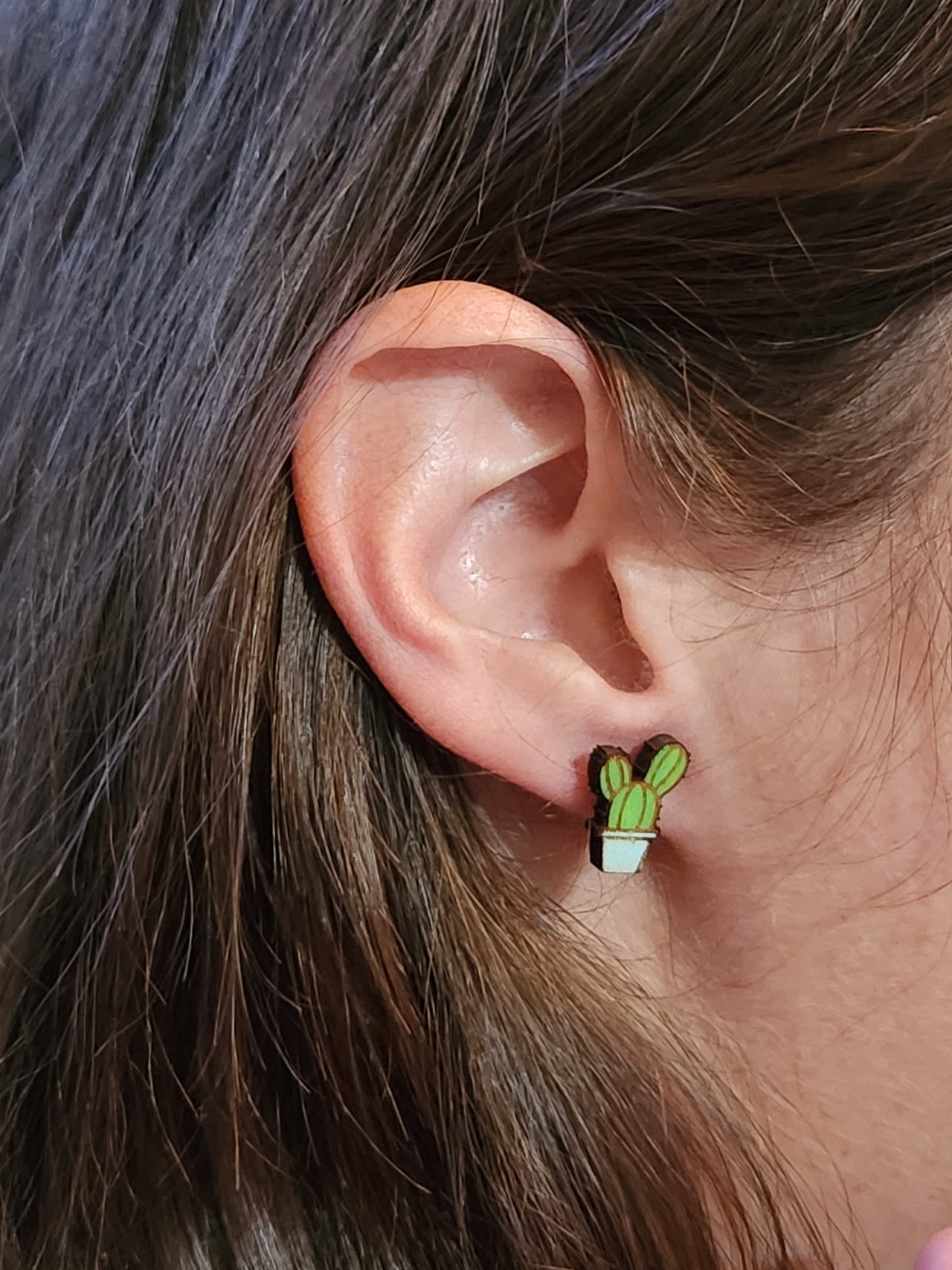 Cactus Wood Stud Earrings - Plant Fashion Earring