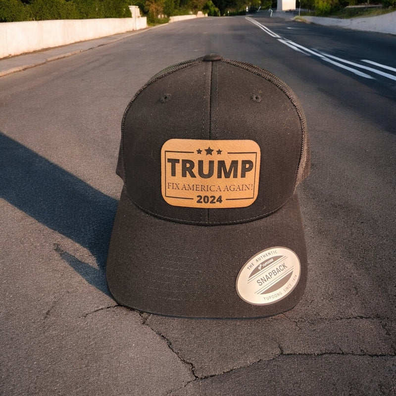 Trump 2024 Fix America Again Leather Patch Hat Black