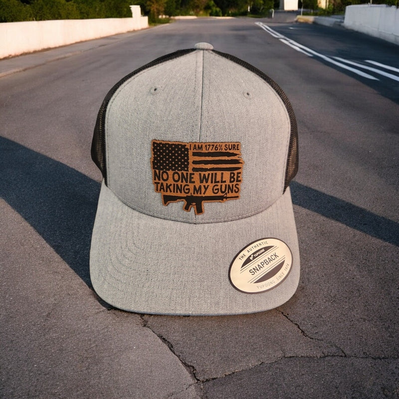 1776% Sure: No One Takes My Guns Leather Patch Trucker Hat Heather Grey/Black