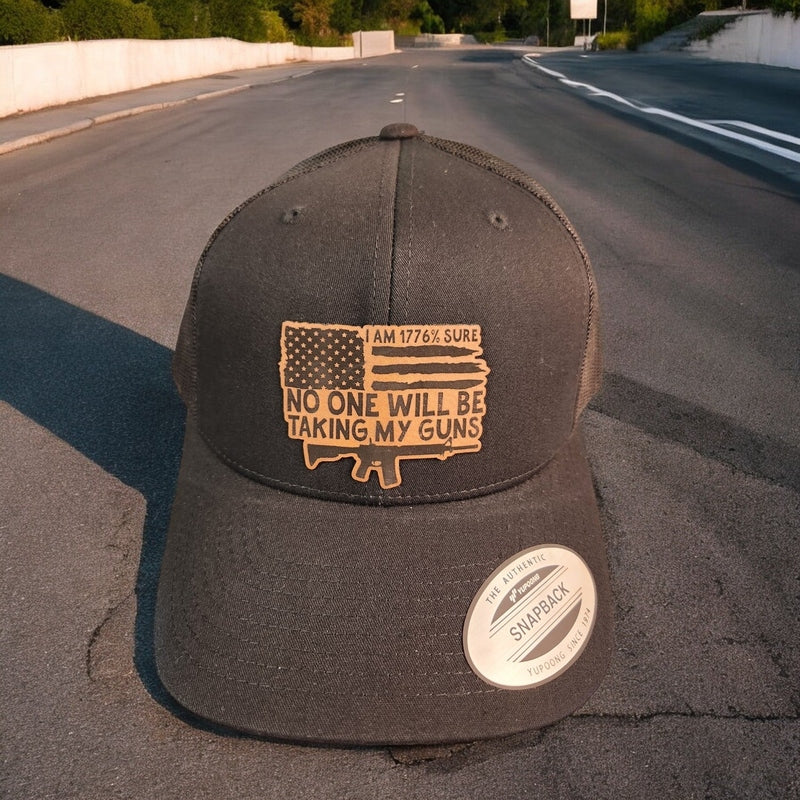 1776% Sure: No One Takes My Guns Leather Patch Trucker Hat Black