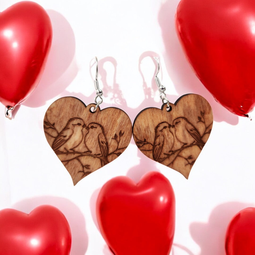 Lovebird Silhouette Heart Earrings