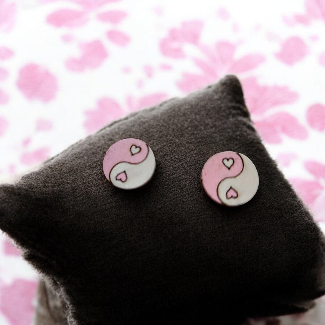 Yin Yang Heart Stud Earrings