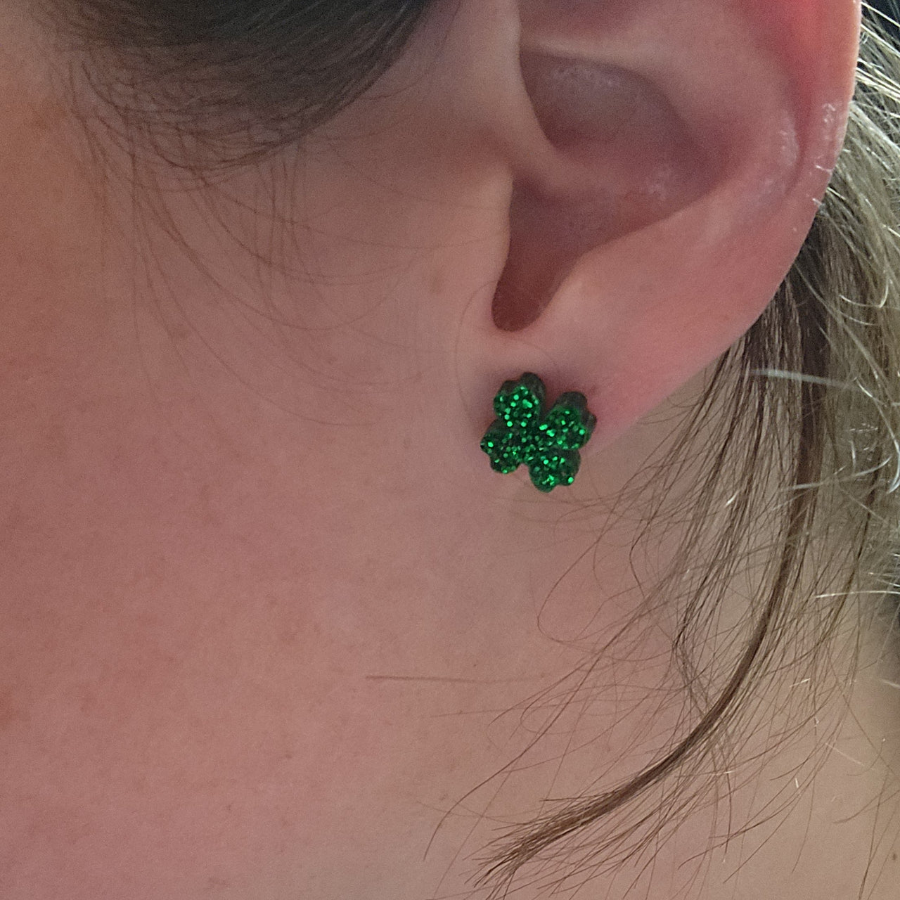 Tiny Glitter Clover Stud Earrings – St. Patrick’s Day Jewelry