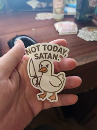 Thumbnail for Not Today Satan Duck Sticker – Funny Goose with Knife Vinyl Decal