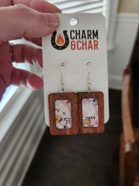 Thumbnail for Floral Frame Rectangle Earrings – Wood & Acrylic Inlay