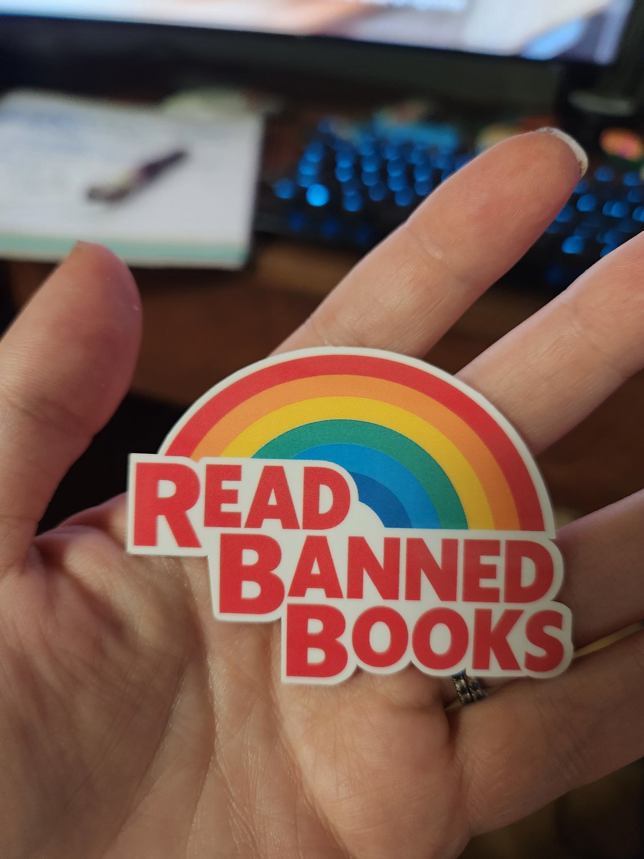 Read Banned Books Sticker – Rainbow Vinyl Laptop & Water Bottle Decal