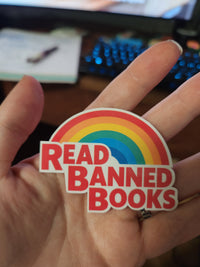 Thumbnail for Read Banned Books Sticker – Rainbow Vinyl Laptop & Water Bottle Decal