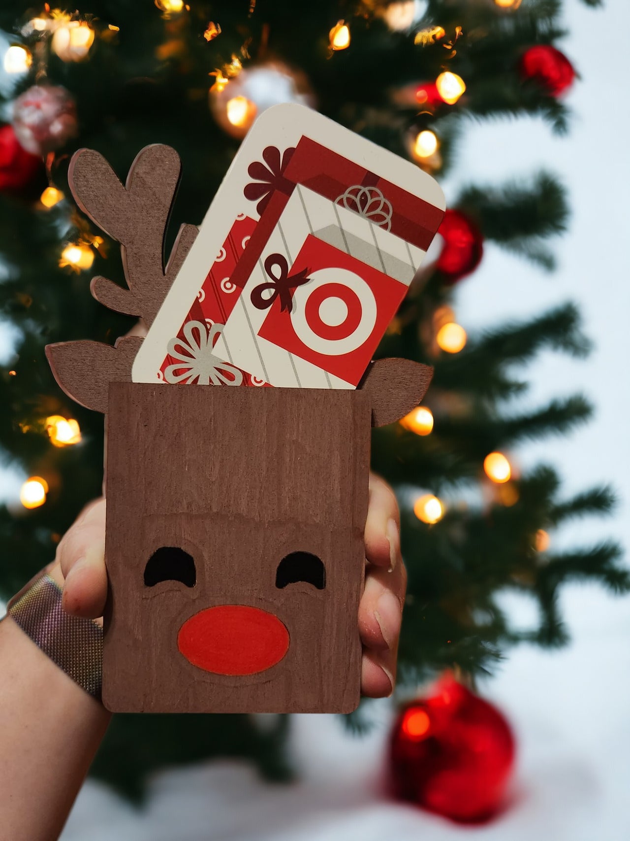Hand-Painted Christmas Gift Card Holders Set - Santa, Present, Reindeer