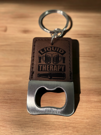 Thumbnail for Liquid Therapy Bottle Opener Keychain - Engraved Leatherette Design