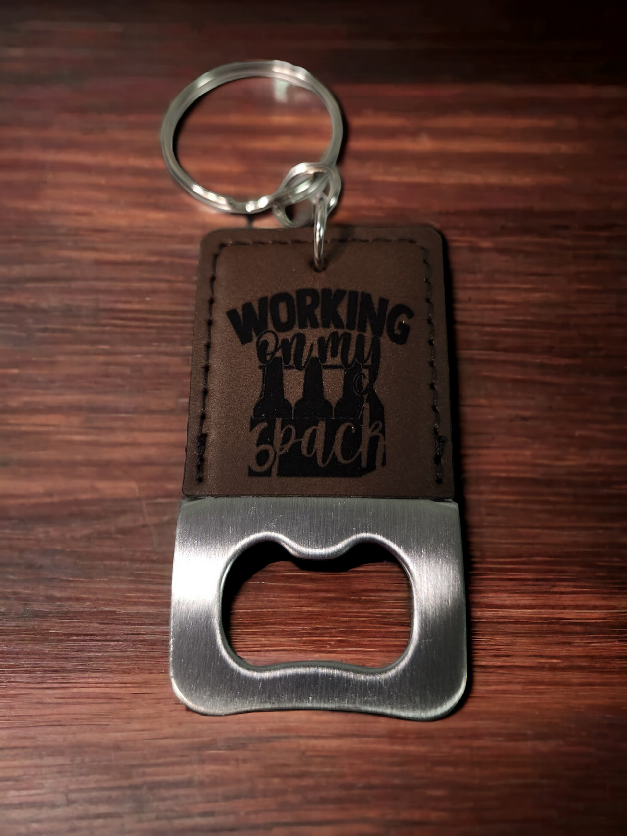 Working on My 6 Pack Bottle Opener Keychain - Engraved Leatherette Design