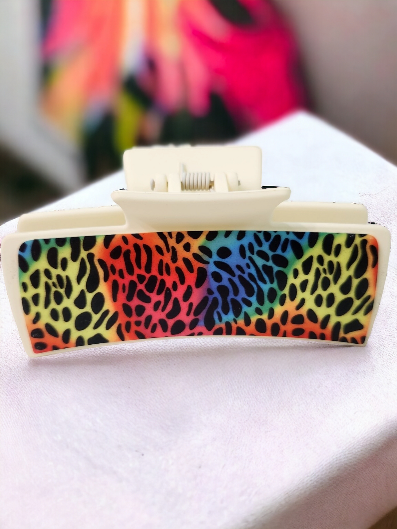 Rainbow Cheetah Print Hair Claw Clip