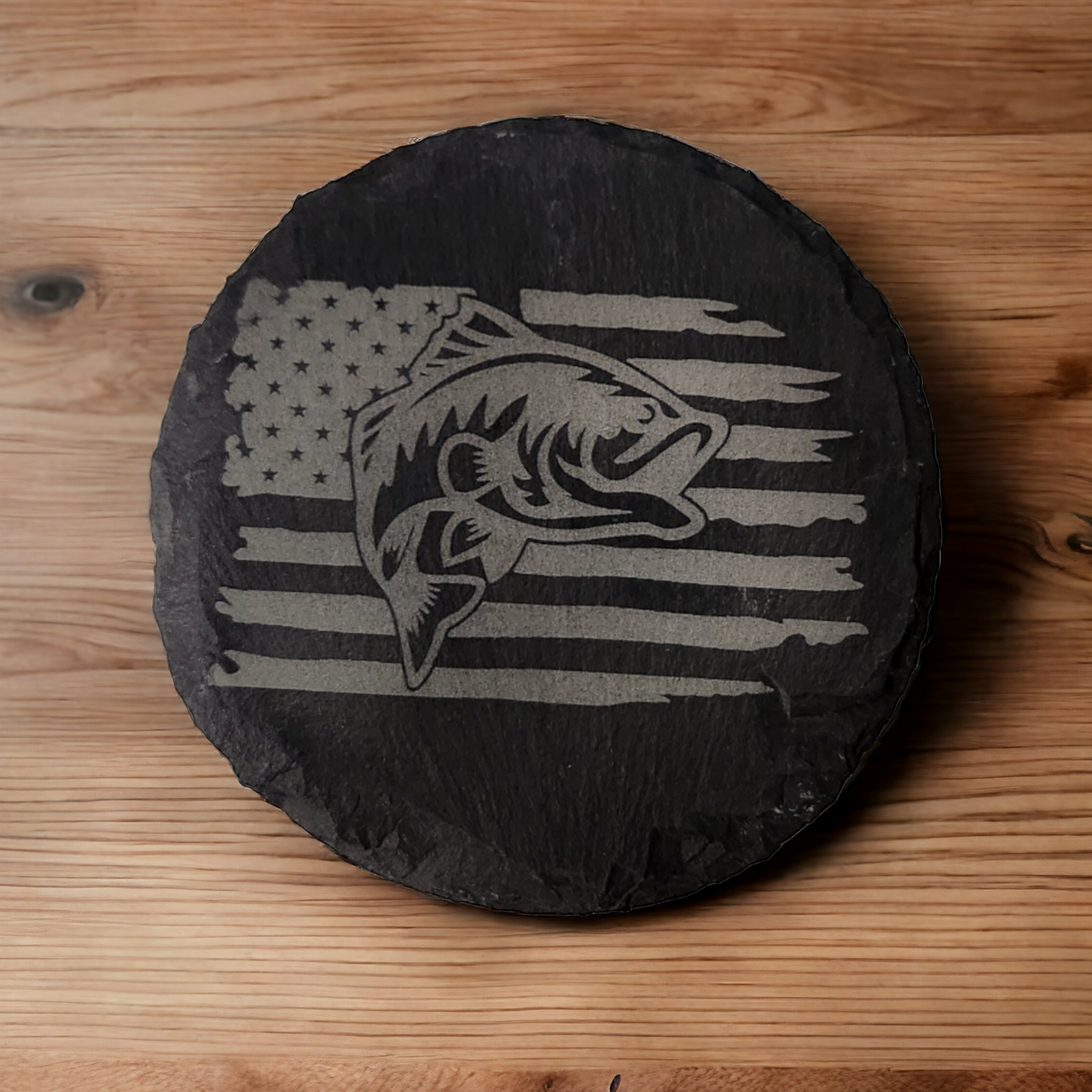 Fish on American Flag Slate Coaster - Coaster for Fishing Lovers