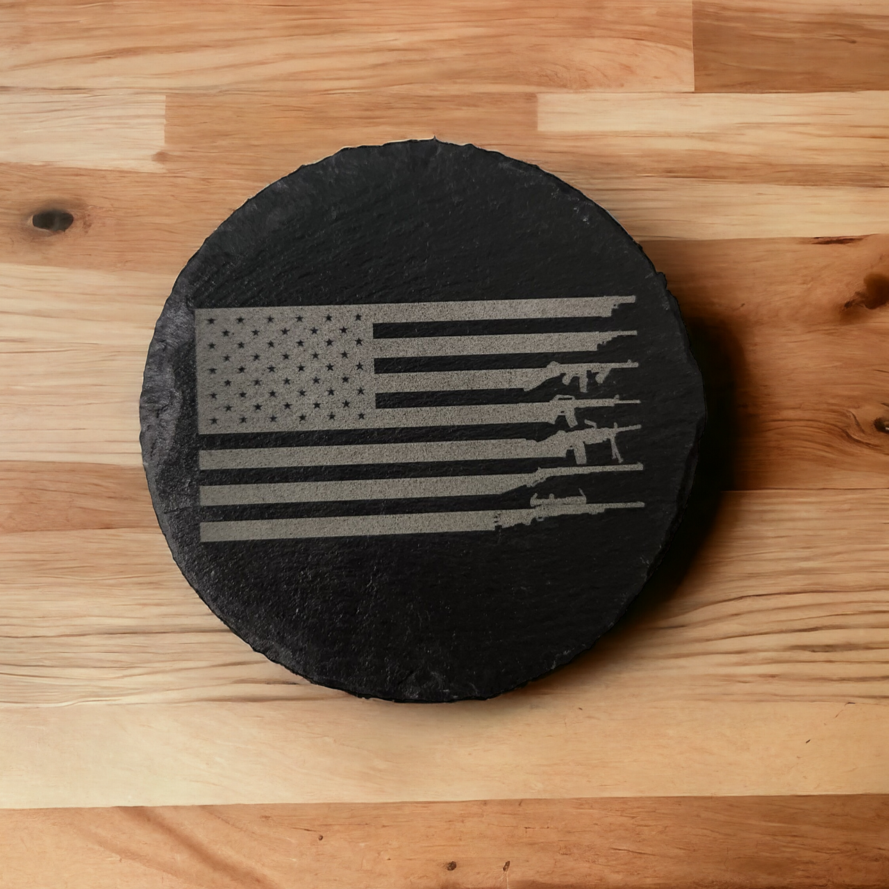 Patriotic American Flag with Rifles Slate Coaster