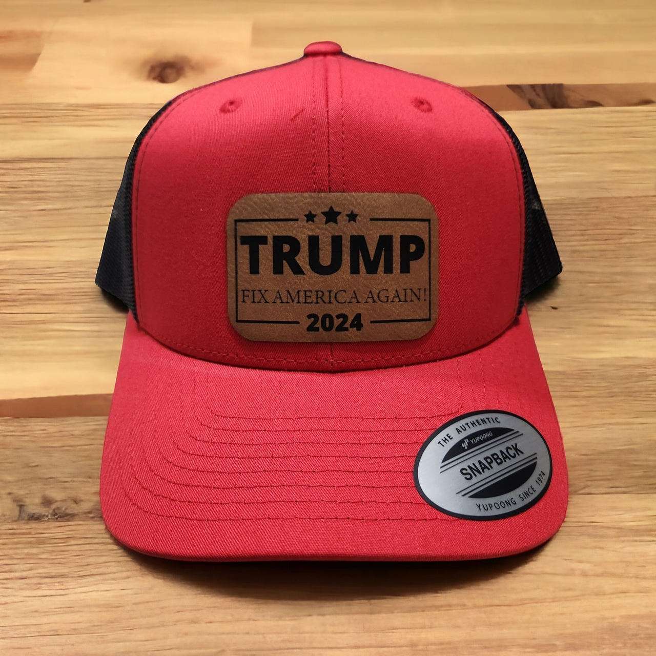 Trump Fix America Again Leather Patch Trucker Hat