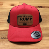 Thumbnail for Trump Fix America Again Leather Patch Trucker Hat