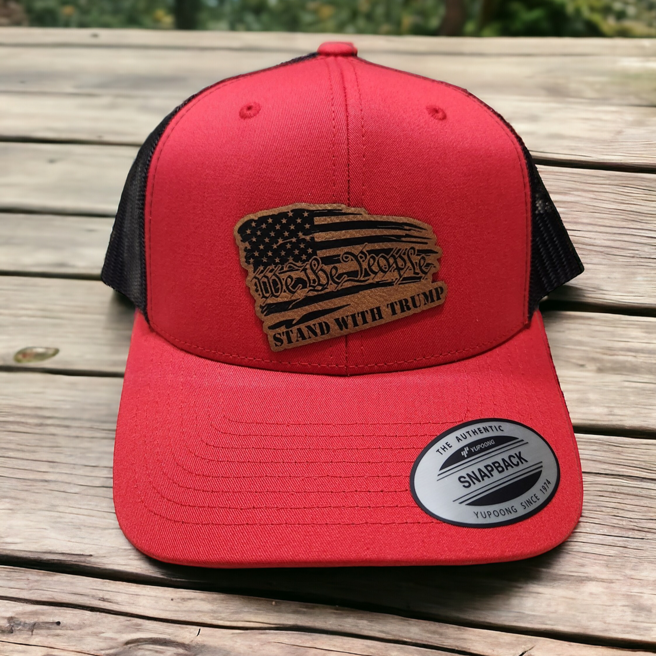 We the People Stand with Trump Leather Patch Trucker Hat