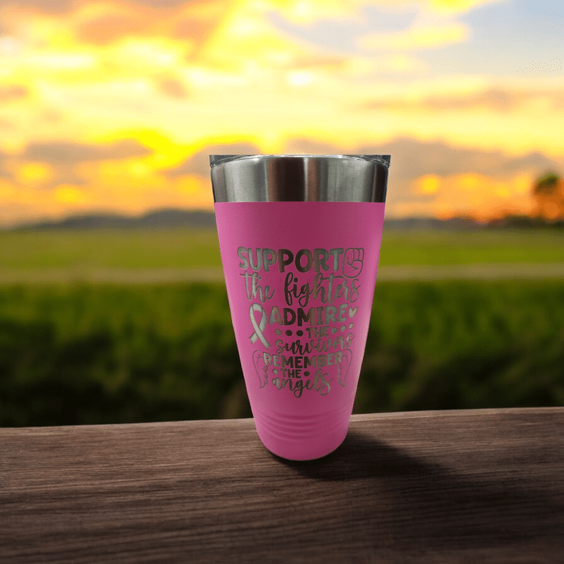 Breast Cancer Awareness Tumbler - Support the Fighters, Admire the Survivors, Remember the Angels 20 oz Polar Camel