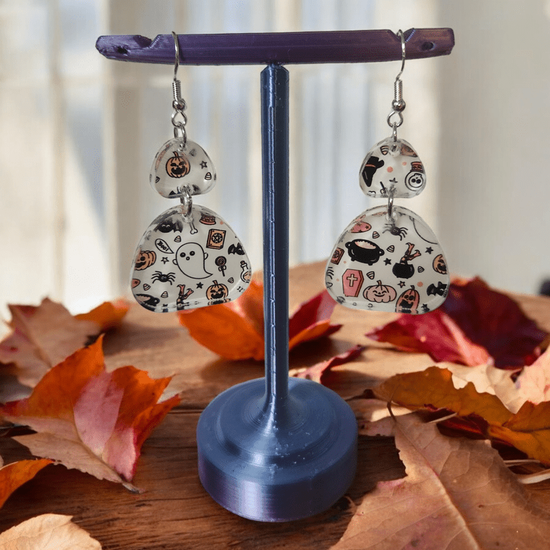 Pink Halloween Acrylic Dangle Earrings - Unique Hand Designed Jewelry