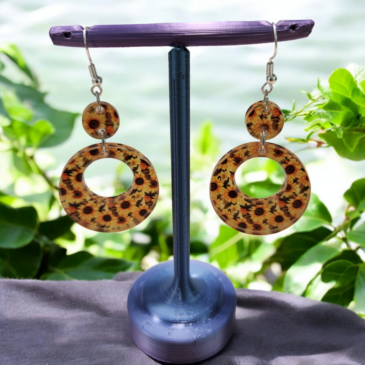 Sunflower Acrylic Dangle Earrings - Hand Designed Floral Delight