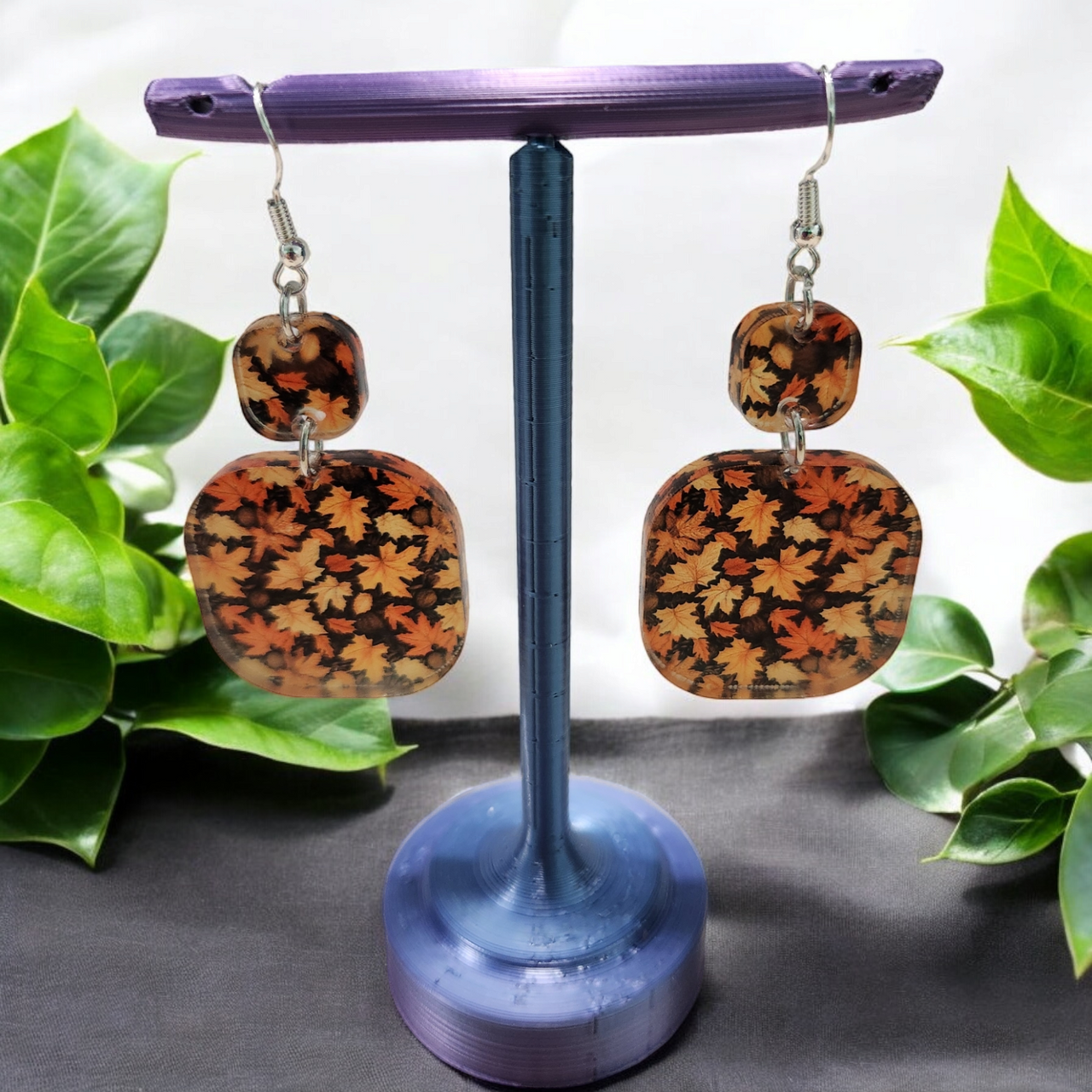 Autumn Leaves Acrylic Dangle Earrings - Hand Designed Seasonal Charm