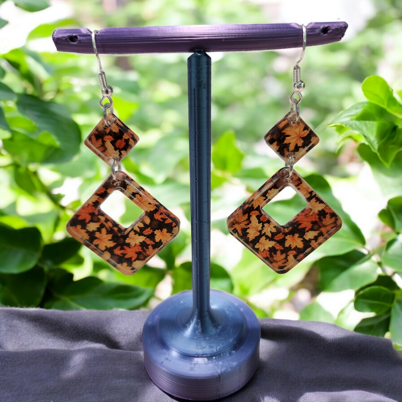 Autumn Leaves Acrylic Dangle Earrings - Hand Designed Seasonal Charm