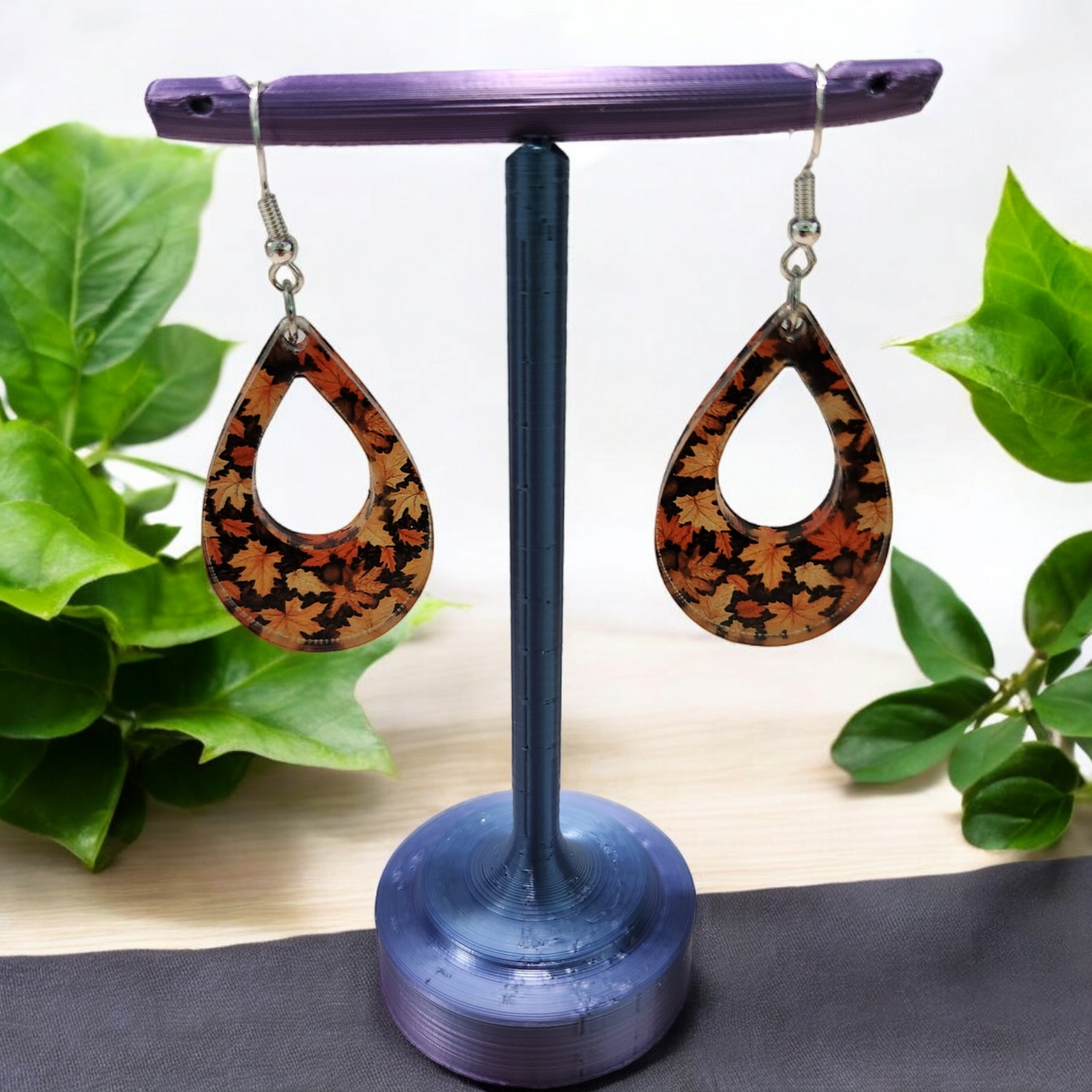 Autumn Leaves Acrylic Dangle Earrings - Hand Designed Seasonal Charm