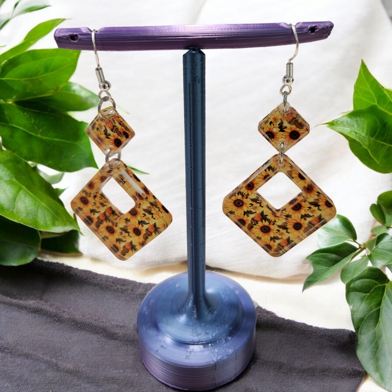 Sunflower Acrylic Dangle Earrings - Hand Designed Floral Delight