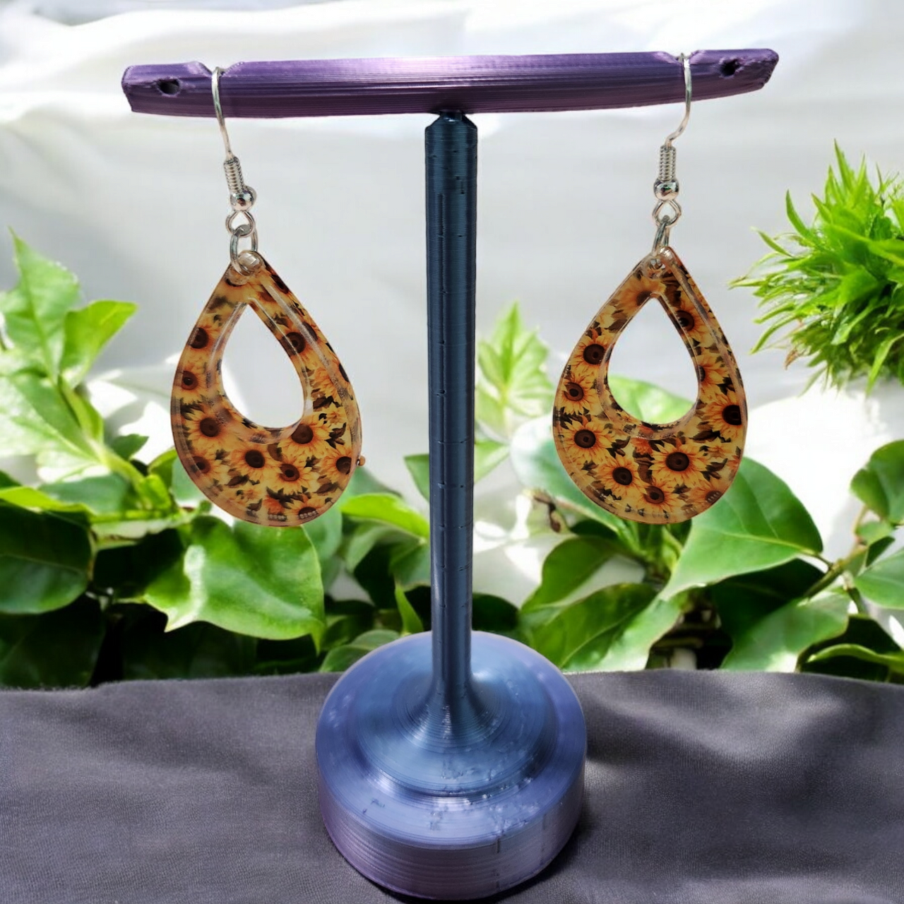 Sunflower Acrylic Dangle Earrings - Hand Designed Floral Delight