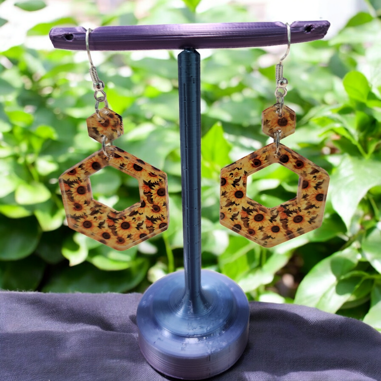 Sunflower Acrylic Dangle Earrings - Hand Designed Floral Delight