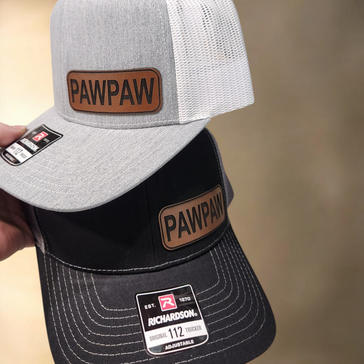 Custom Leather Patch Hats for Dad, Grandpa, and More - Pawpaw, Pops, Papa, Papaw, Daddy Options