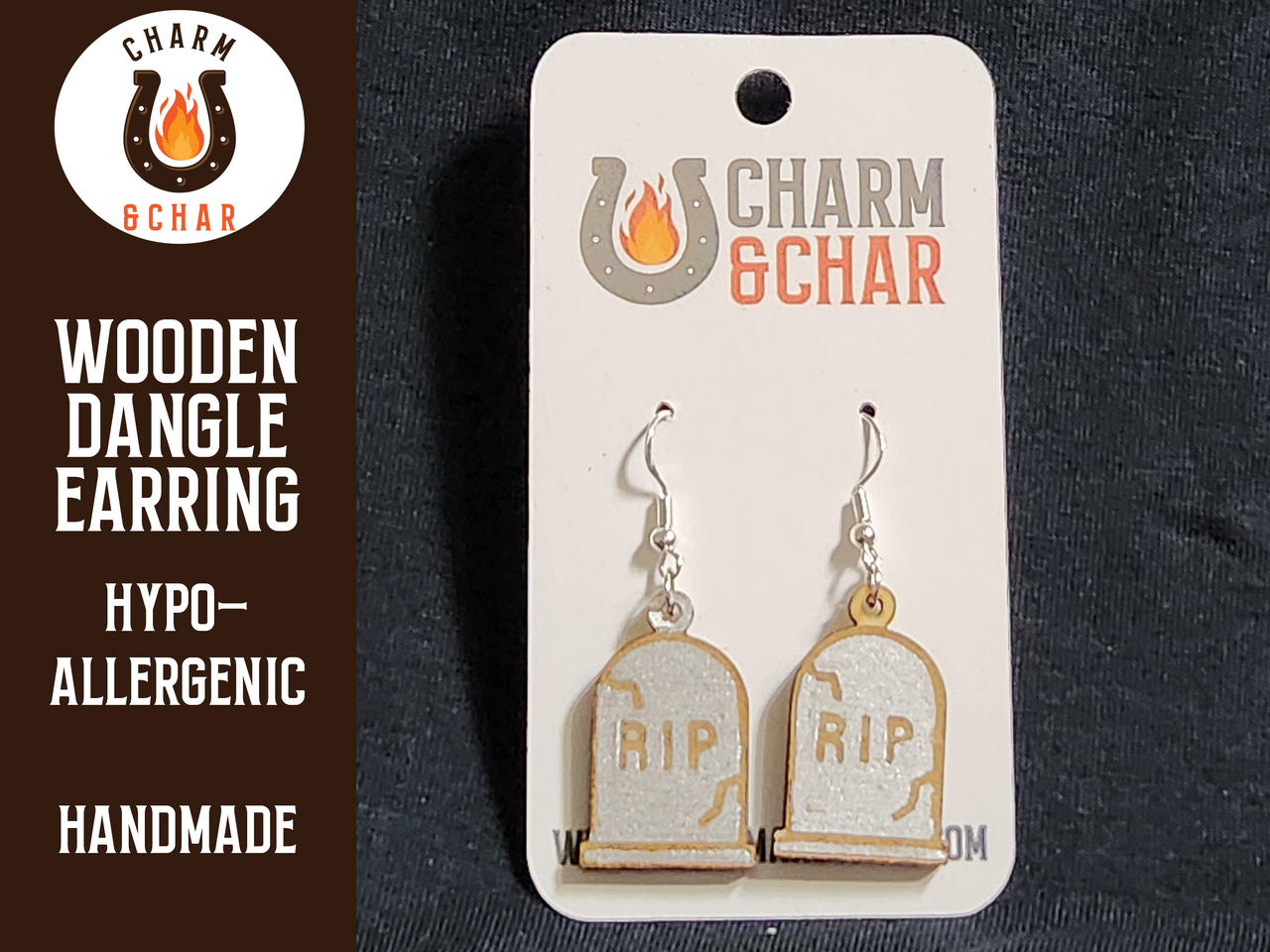 RIP Grave Wood Dangle Earrings - Halloween Fashion Earring