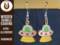 Thumbnail for Alien UFO Wood Dangle Earrings - Outer Space Fashion Earring