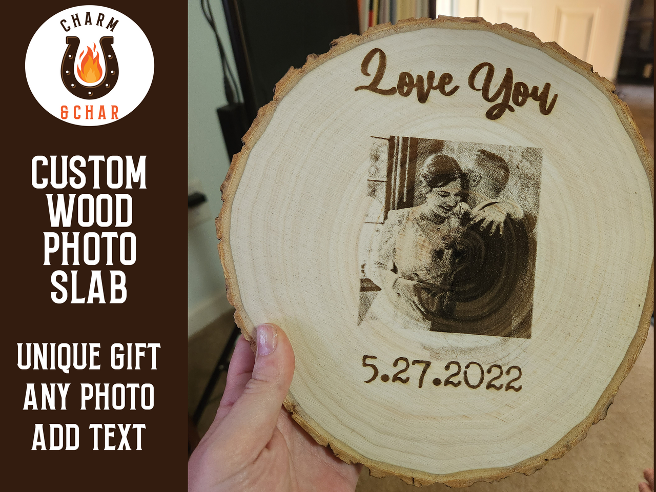 Custom Engraved Wood Slab Photo - A Personal Touch in Wood