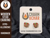 Thumbnail for Apple Basket Wood Stud Earrings - Autumn Fashion Earring - Stud Earring - Charm and Char