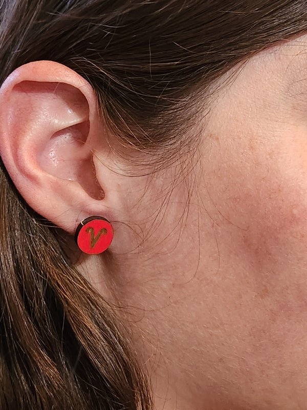 Aries Wood Stud Earrings - Zodiac Fashion Earring - Stud Earring - Charm and Char