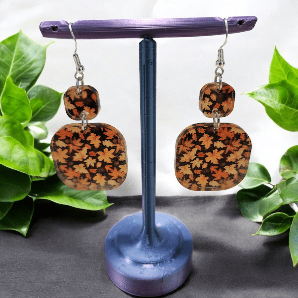 Autumn Leaves Acrylic Dangle Earrings - Hand Designed Seasonal Charm - Dangle Earring - Charm and Char