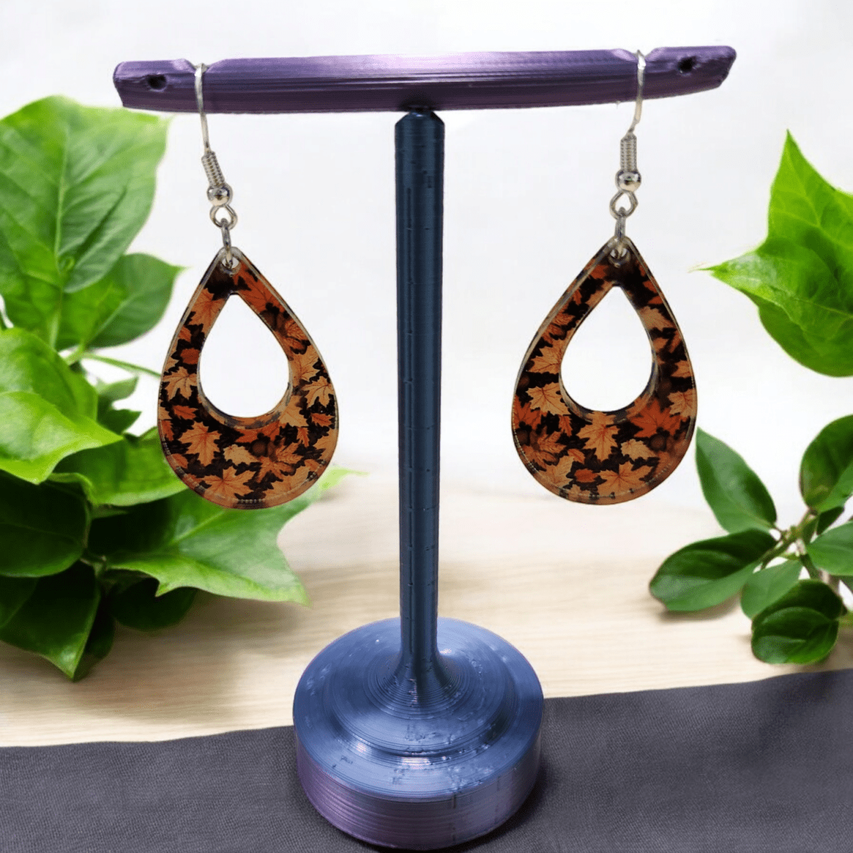 Autumn Leaves Acrylic Dangle Earrings - Hand Designed Seasonal Charm - Dangle Earring - Charm and Char