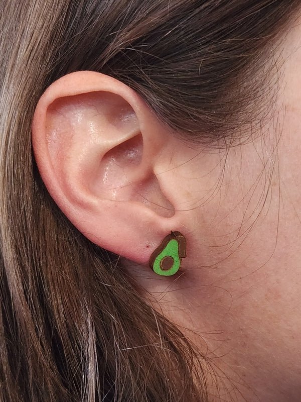 Avocado Wood Stud Earrings - Fruit Fashion Earring - Stud Earring - Charm and Char