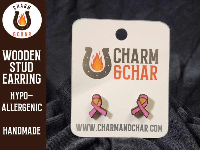 Awareness Ribbon Wood Stud Earrings - Lifestyle Fashion Earring - Stud Earring - Charm and Char