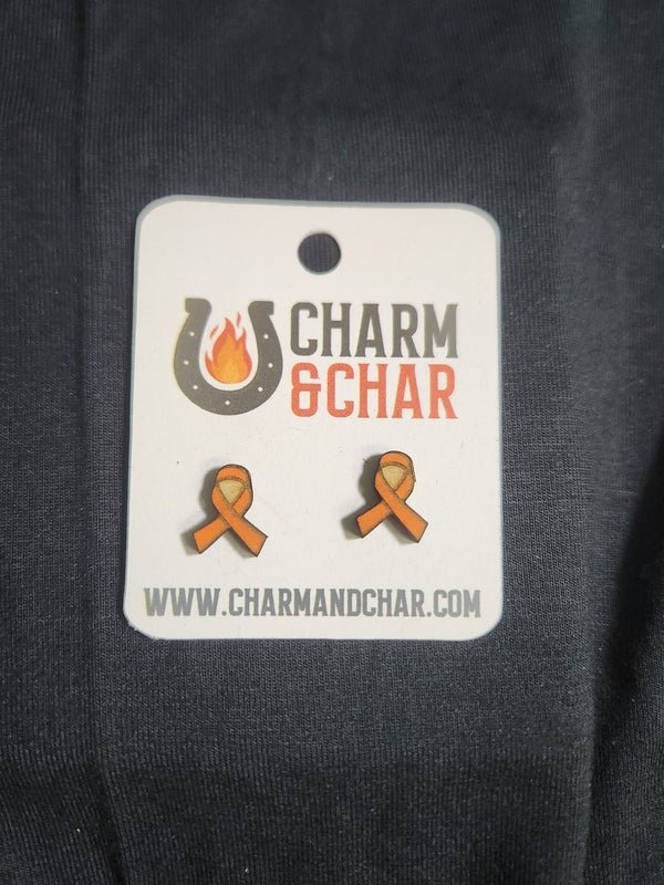 Awareness Ribbon Wood Stud Earrings - Lifestyle Fashion Earring - Stud Earring - Charm and Char