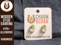 Thumbnail for Baby Dinosaur in Egg Wood Stud Earrings - Dinosaur Fashion Earring - Stud Earring - Charm and Char