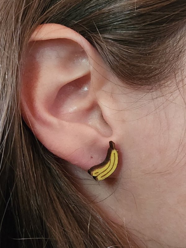 Banana Wood Stud Earrings - Fruit Fashion Earring - Stud Earring - Charm and Char