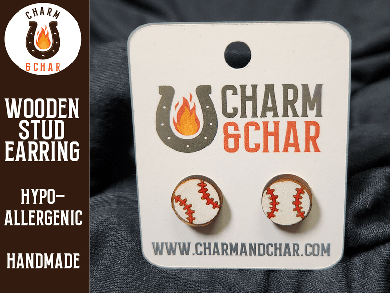Baseball Wood Stud Earrings - Sports Fashion Earring - Stud Earring - Charm and Char