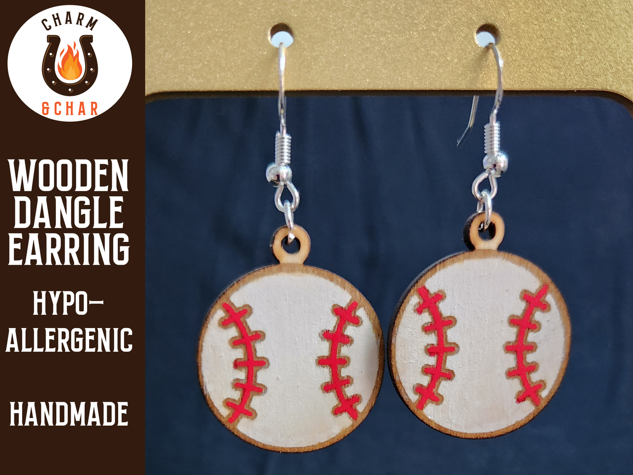 Baseball Wood Dangle Earrings - Sports Fashion Earring