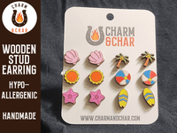 Thumbnail for Beach Wood Stud Earrings - Summer Fashion Earring Set - Stud Earring - Charm and Char
