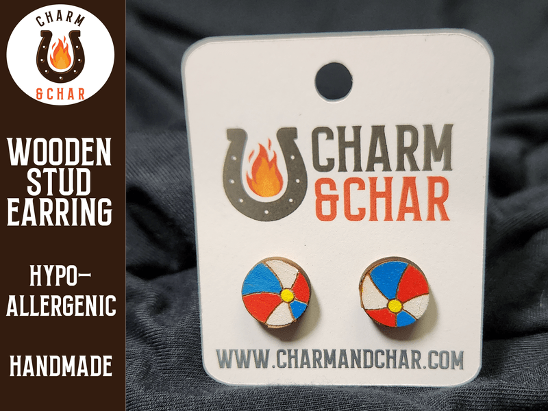 Beachball Wood Stud Earrings - Summer Fashion Earring - Stud Earring - Charm and Char